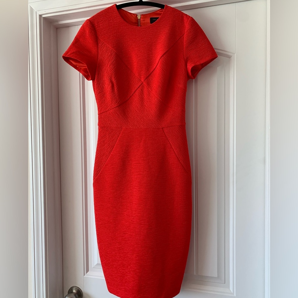 Ted Baker red/orange textured pencil dress, size 4